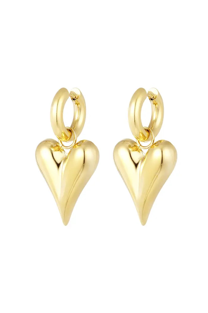 Oorbellen met harthangers groot - Goud/Zilver