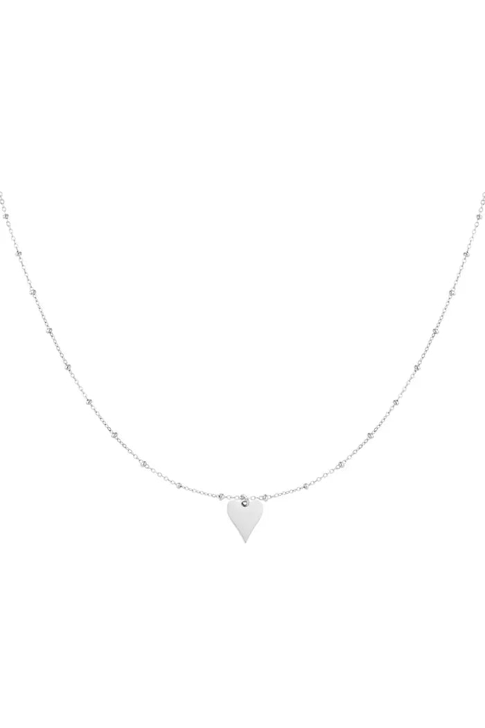 Ketting met bolletjes en hartbedel - Goud/Zilver