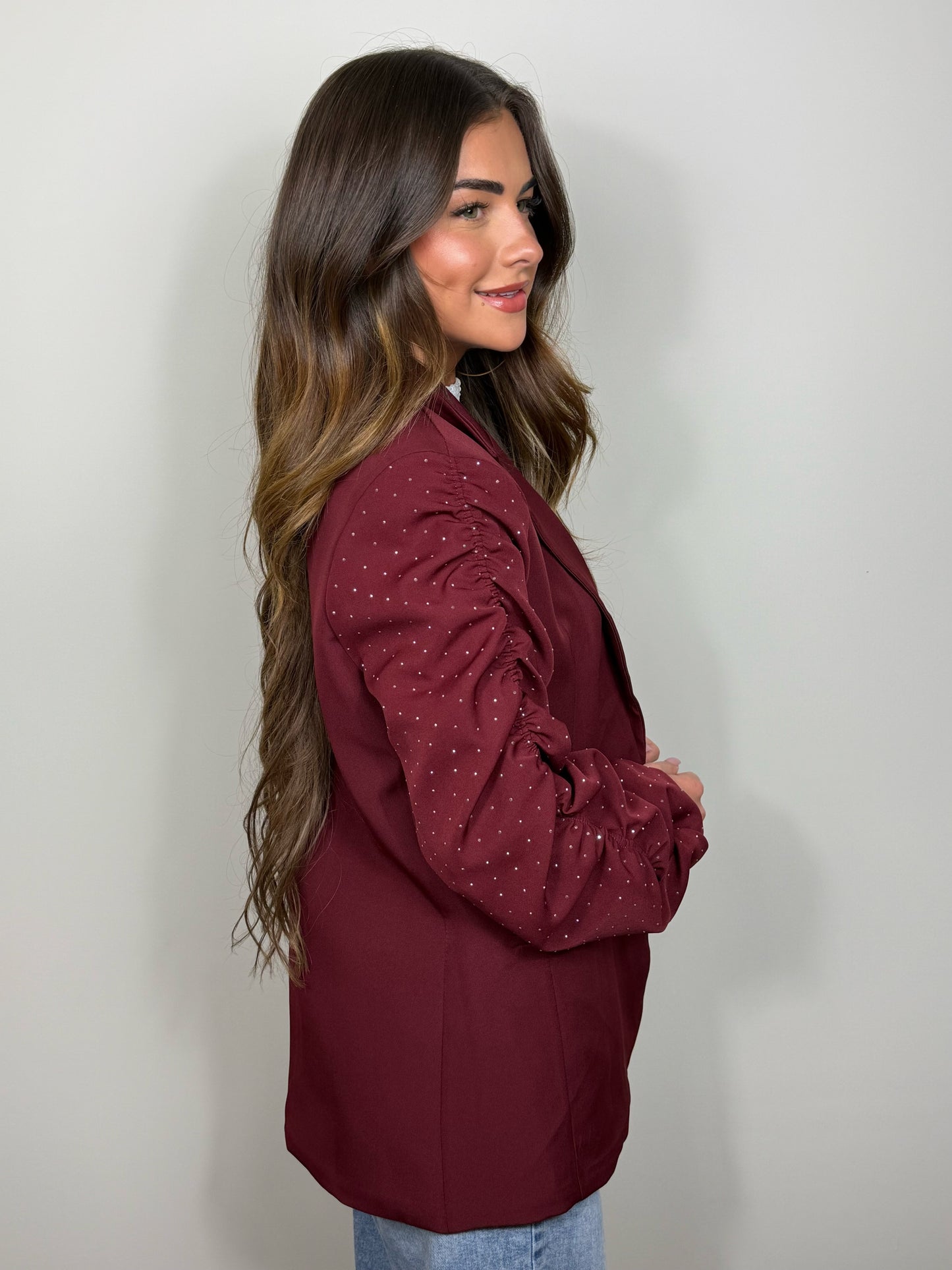 Blazer met glitter mouwen rood