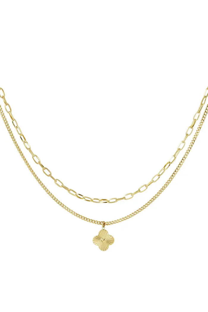 Tweelaagse ketting met bloem Goud/Zilver Stainless Steel