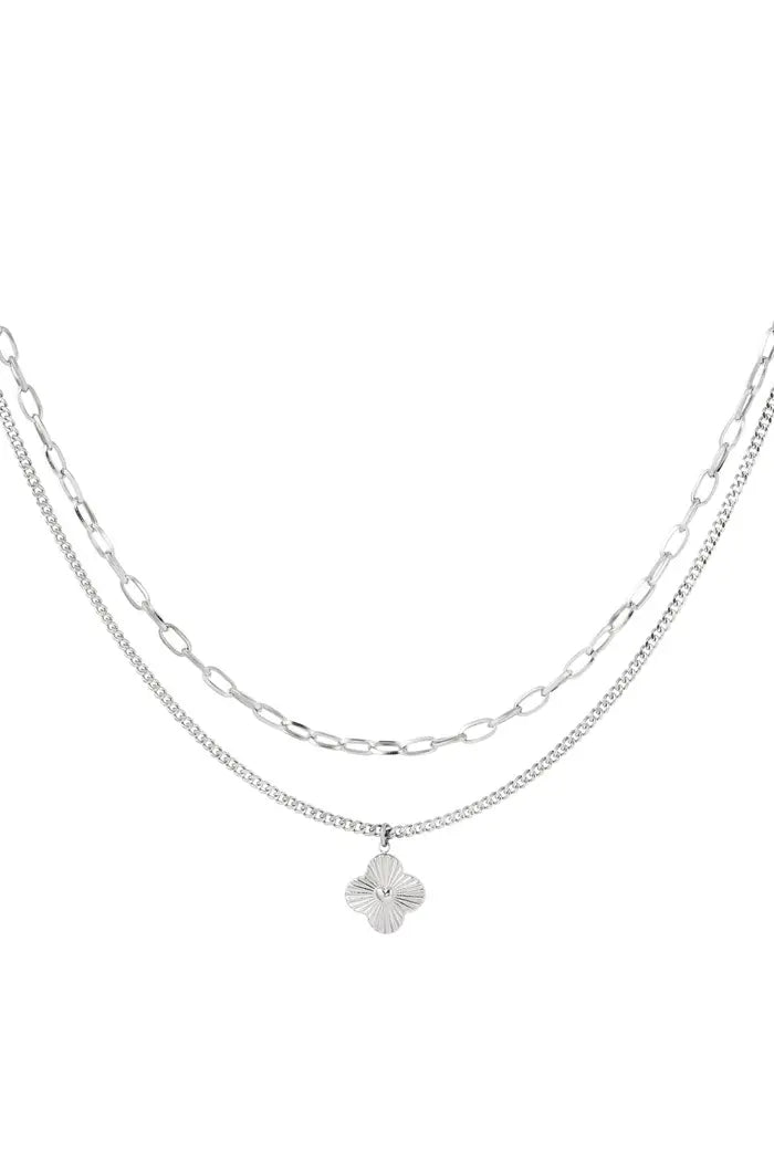 Tweelaagse ketting met bloem Goud/Zilver Stainless Steel