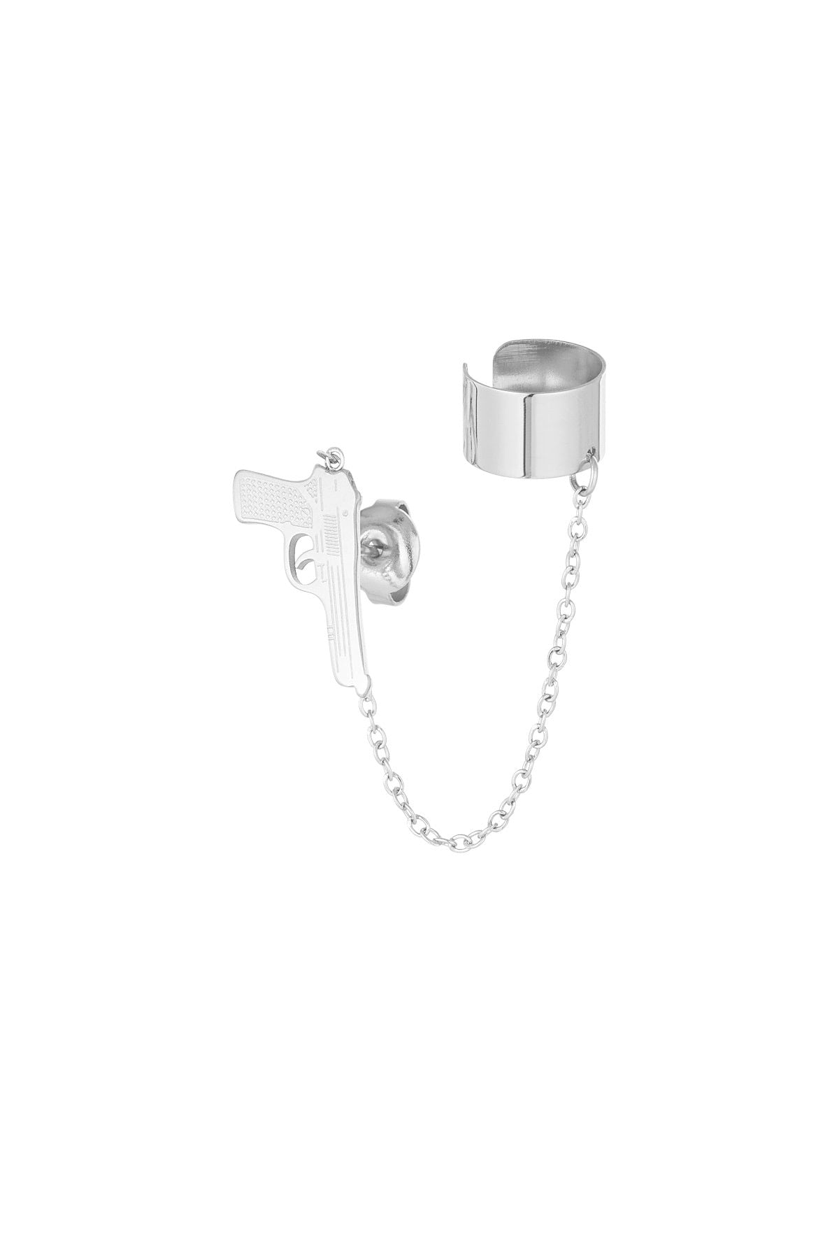 Oorbellen pistool met ear cuff goud/zilver