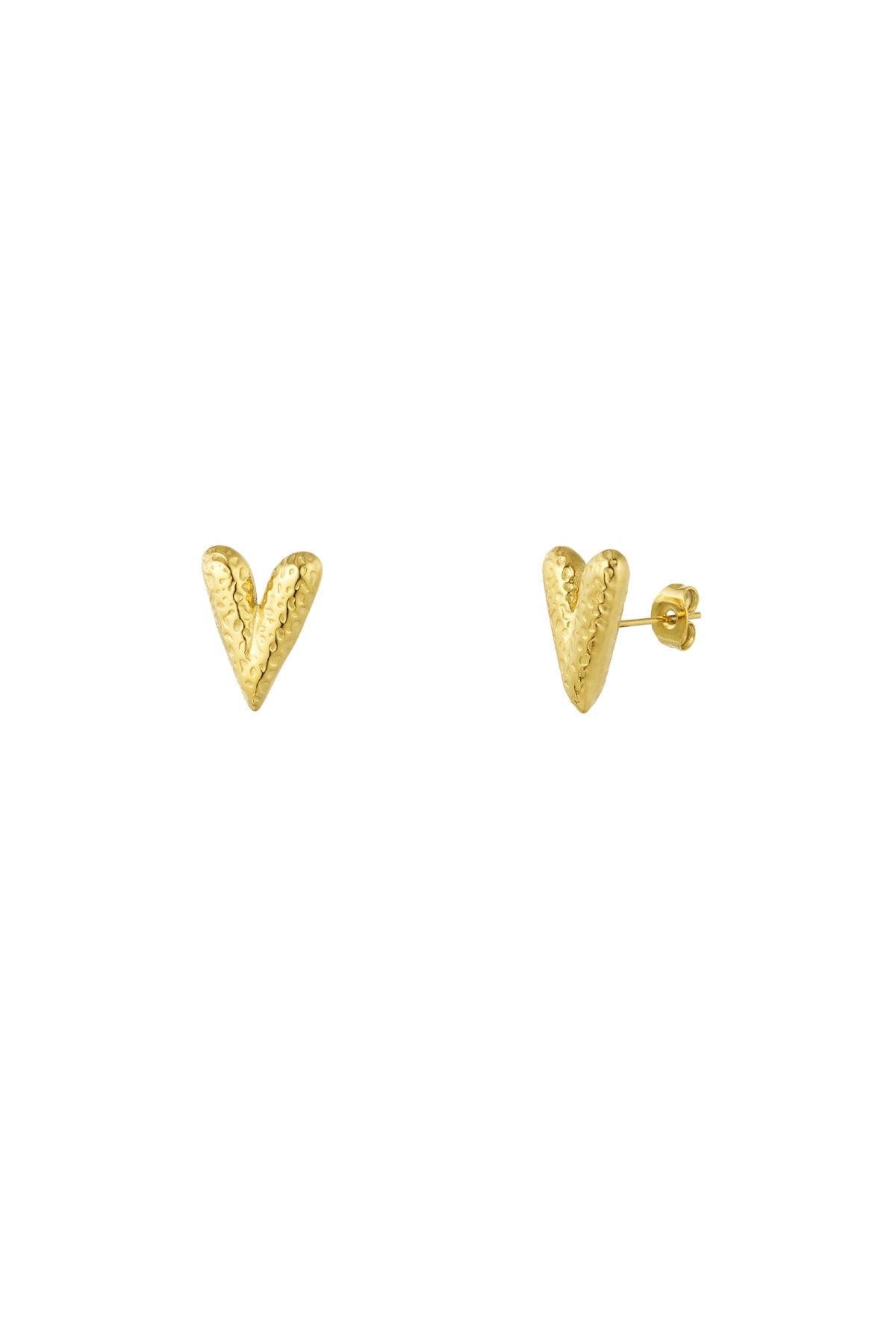 Hartjes oorstekers met structuur goud/zilver