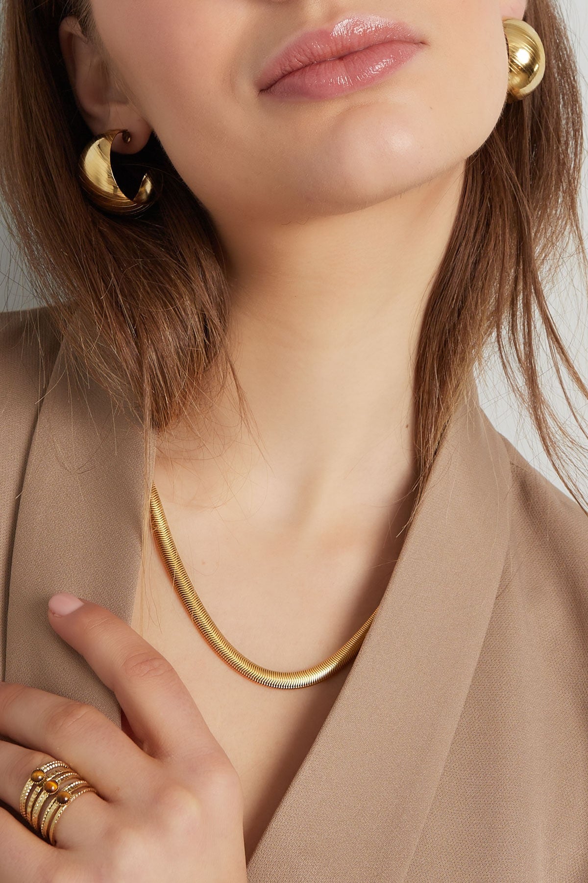 Ketting plat met structuur goud/zilver