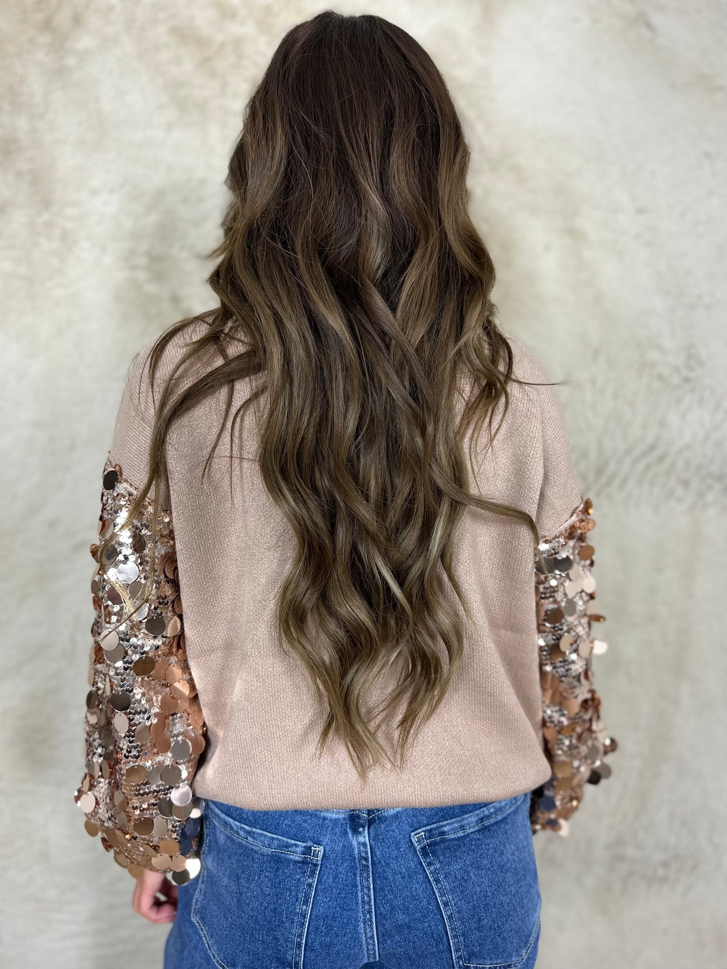 Mex pailletten sweater beige