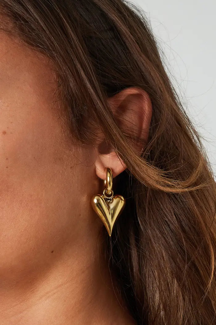 Oorbellen met harthangers groot - Goud/Zilver