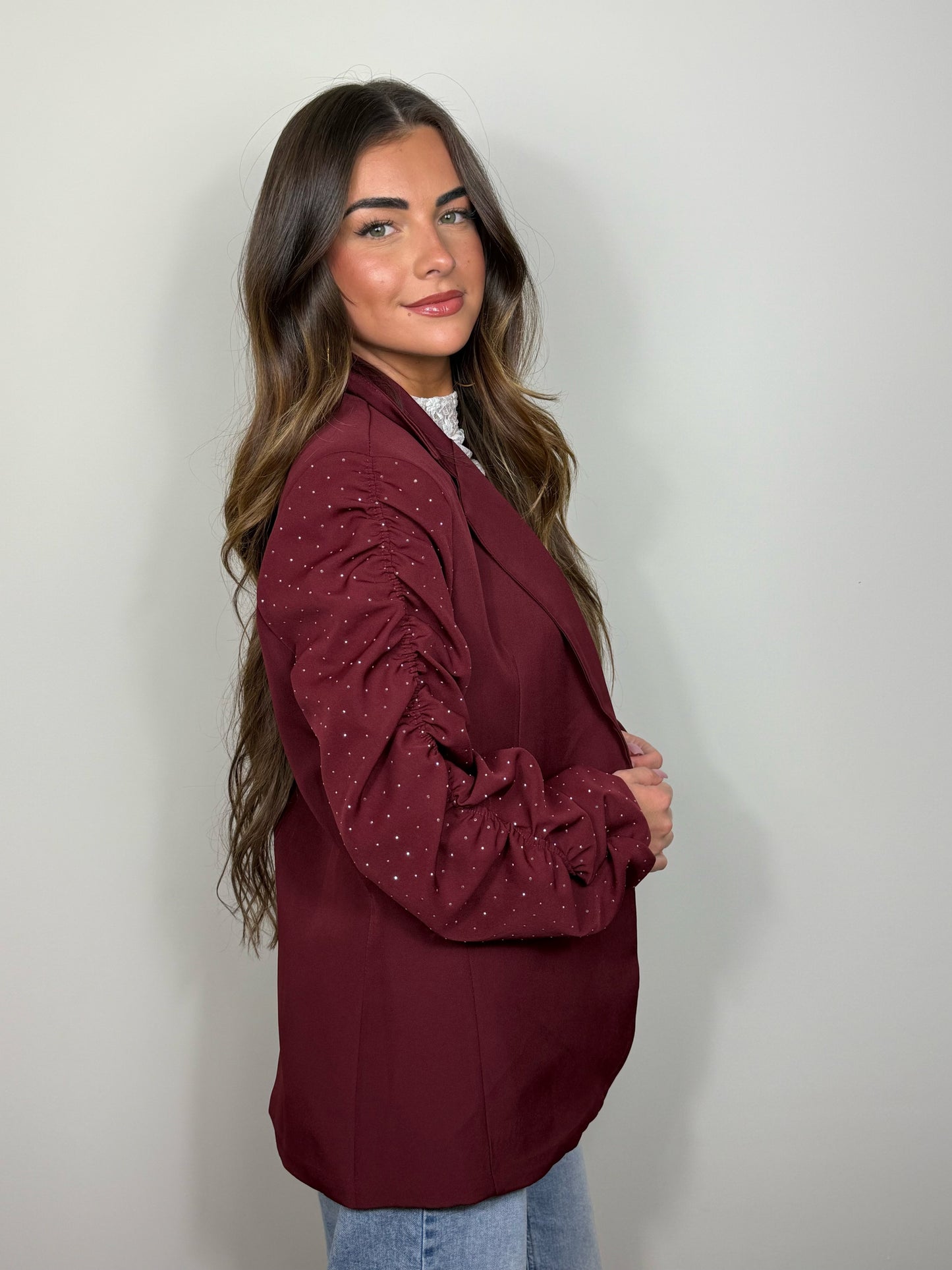 Blazer met glitter mouwen rood