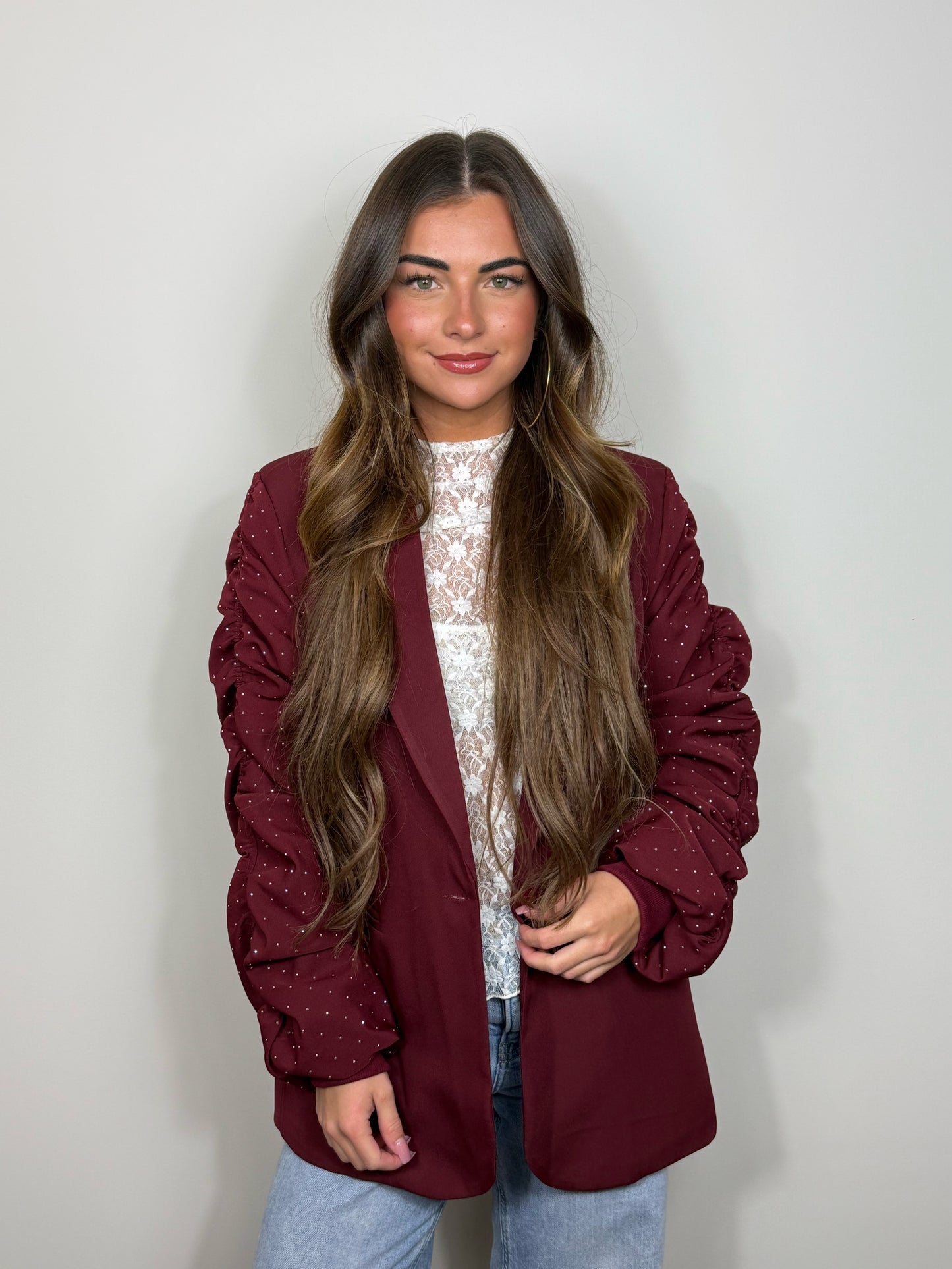 Blazer met glitter mouwen rood