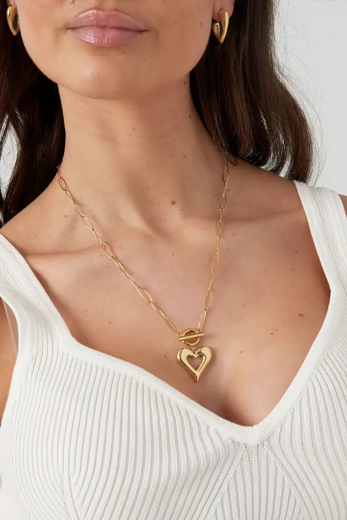 Schakelketting dik hartje - Goud/Zilver