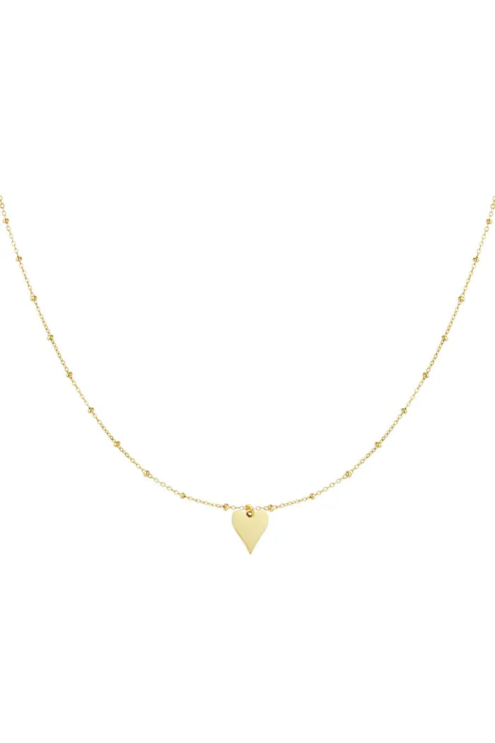 Ketting met bolletjes en hartbedel - Goud/Zilver