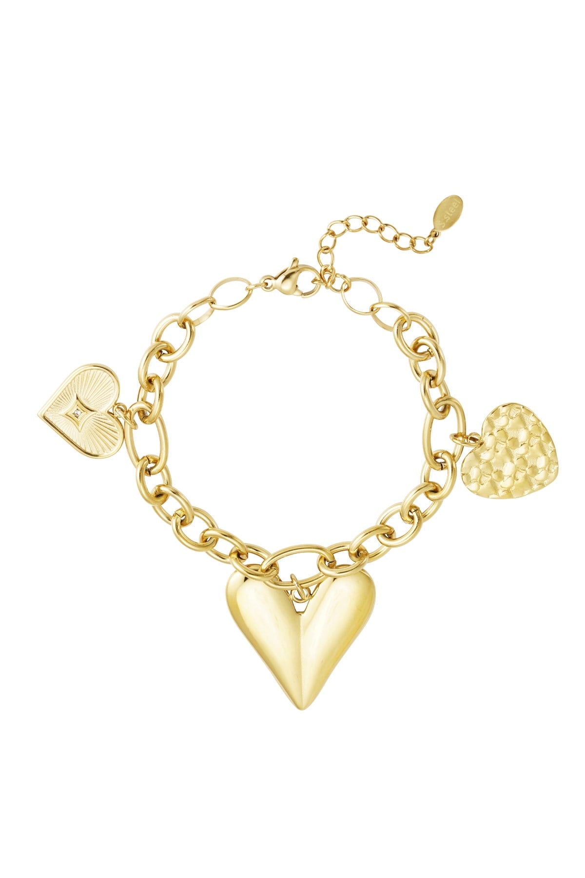 Bedelarmband triple heart goud/zilver