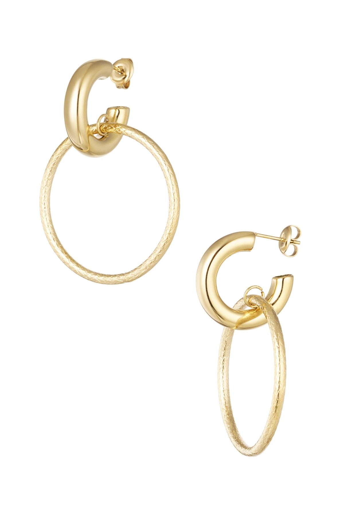 Oorbellen schakel met cirkel goud/zilver