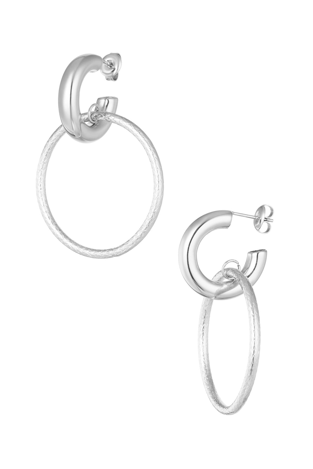 Oorbellen schakel met cirkel goud/zilver