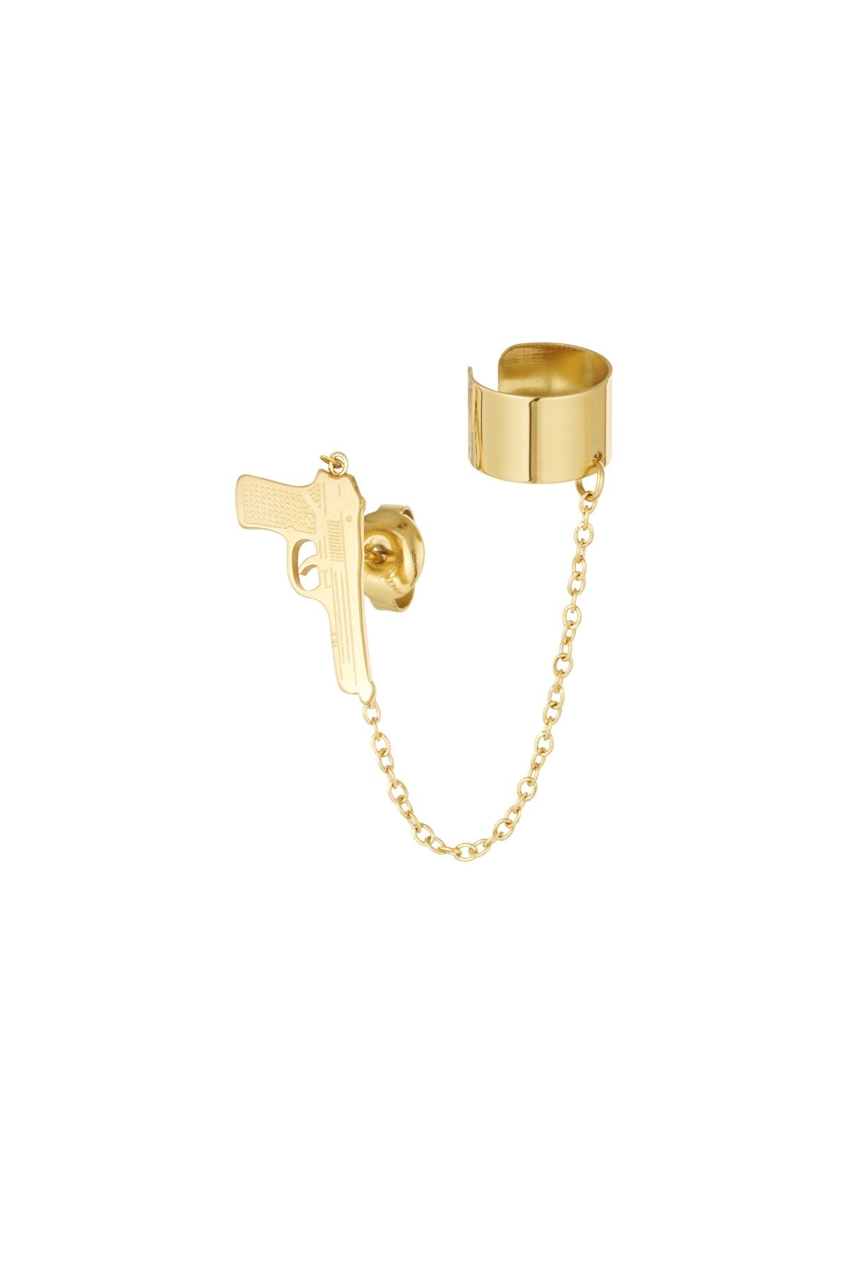 Oorbellen pistool met ear cuff goud/zilver